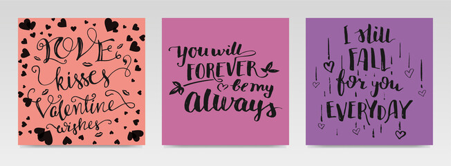 Valentine quotes letter typography set illustration.