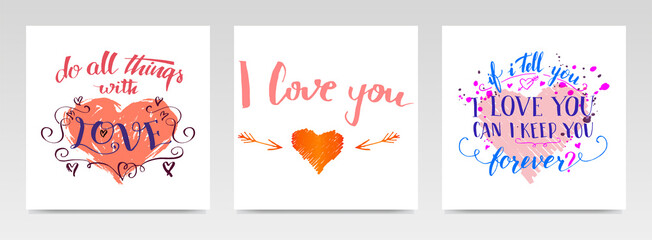 Valentine quotes letter typography set illustration.