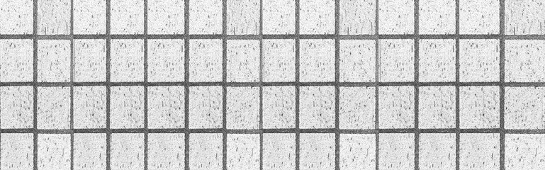 Panorama of Exterior white terracotta tiles floor texture and seamless background. Clay tile floor