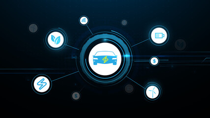 E-mobility. Electric Car Infographic Template with Icons, Smart Technologies