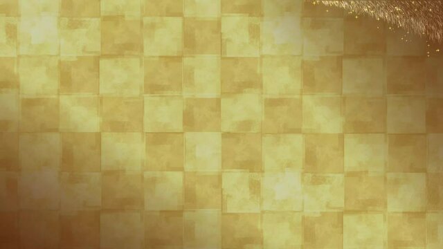 パーティクル　背景は金色の市松模様
