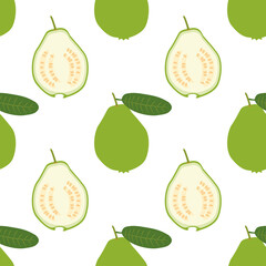 Guava Fruit. Seamless Vector Patterns