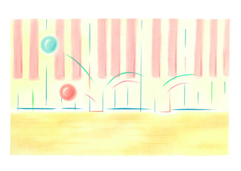 ピアノの鍵盤の上を、青と赤の玉がリズム感よく跳ねている。