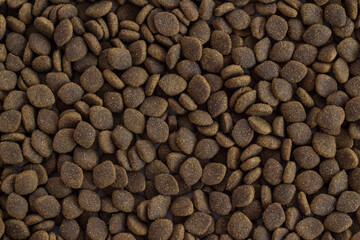 Dry,adult dog food with vitamin and chicken.Top view,background.