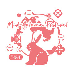 mid autumn festival card with rabbit and moon line style icon