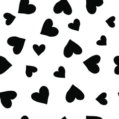 Seamless black hearts on white background pattern vector illustration design. Great for wallpaper, bullet journal, scrap booking.