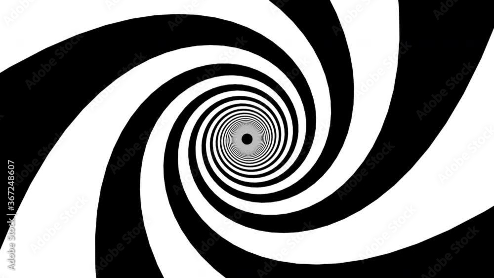 Poster black and white wide stripes form a hypnotic funnel, computer generated. 3d rendering of dynamic bac