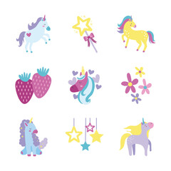 bundle of fairytale unicorn set icons