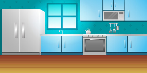Kitchen Furniture Minimalist Interior Background Cartoon Illustration