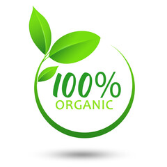 100% organic vector logo design isolated on white background.