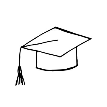 graduate cap hand drawn in doodle style. vector, scandinavian, monochrome. single element for design sticker, icon, card. school graduation