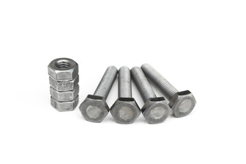 Steel bolt and nut isolated on white  background.