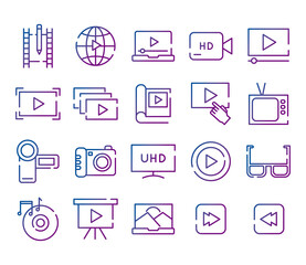 bundle of video content gradient style icon