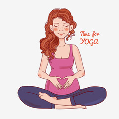 Young pregnant woman practicing yoga