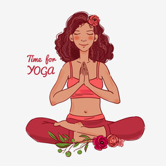 Cute, young woman practicing yoga 