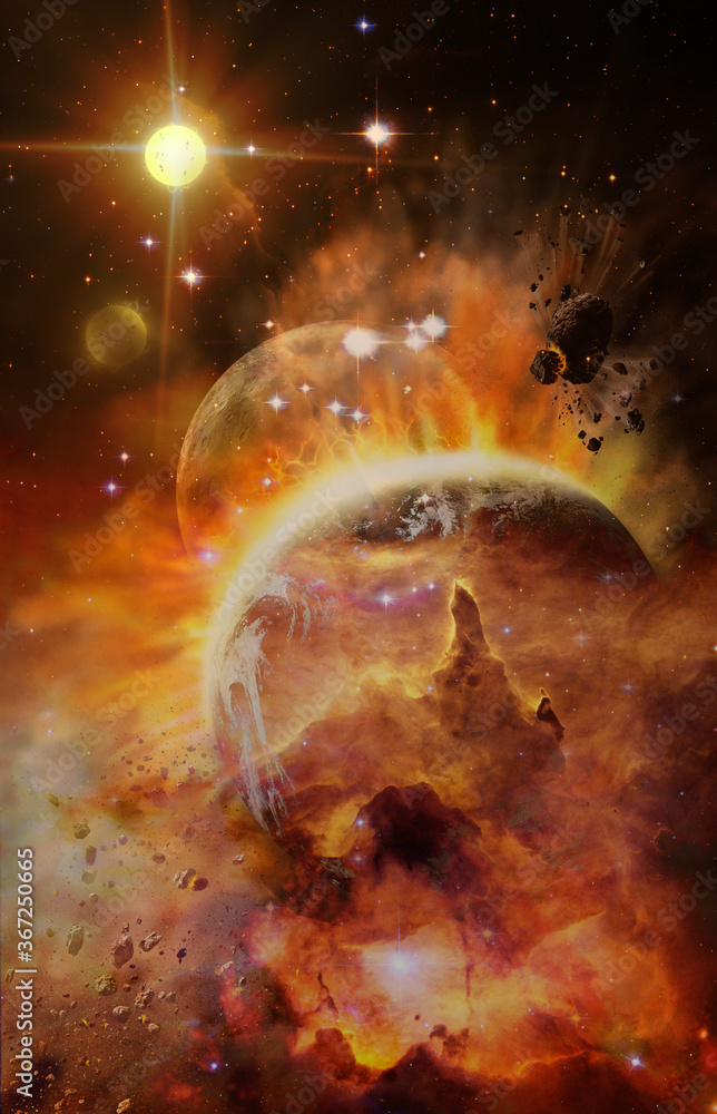 Poster distant planetary system in space. elements of this image furnished by nasa.