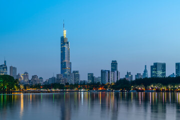Night view of Nanjing urban architecture