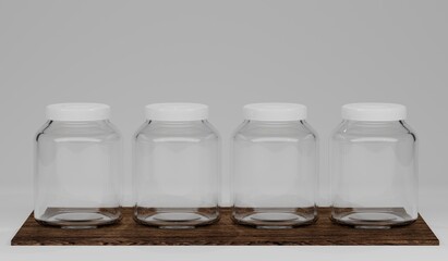 3d render glass jar isolated on white background. mock up product design. food and drink equipment.