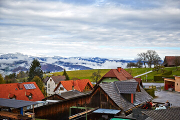 Fototapeta na wymiar City landscape in Klagenfurt, Austria. 