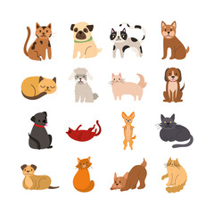 bundle of cats and dogs set icons