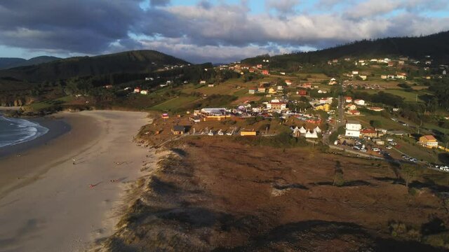 Coastal village in Galicia. Aerial Drone Footage
