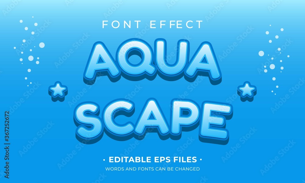 Fototapete aquascape font effect. aqua theme font effect vector design. easy to change font and text