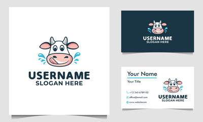 Head of Cow milk logo cartoon and Business Card