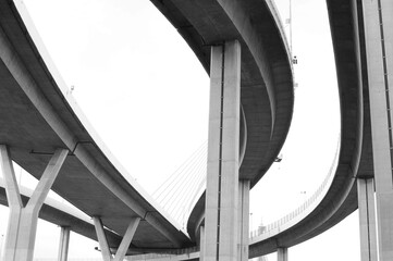a part of elevated expressway in black and white