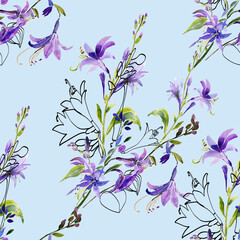 Fototapeta na wymiar Tuber flowers seamless pattern.Image on white and colored background.