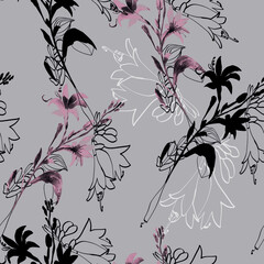Tuber flowers seamless pattern.Image on white and colored background.