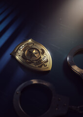 Police officer badge on a dark background, 3D rendering, illustration