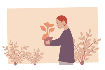 Woman with plants. Agriculture gardener hobby. Gardening woman. Flat vector illustration.