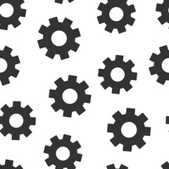 Gear vector icon in flat style. Cog wheel illustration on white isolated background. Gearwheel cogwheel seamless pattern business concept.