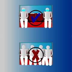 Social distance in sitting allocation inside public transport or  public seating,covid 19 conceptual info graphic