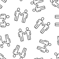 Greetings gesture icon in flat style. People handshake vector illustration on white isolated background. Hand shake seamless pattern business concept.