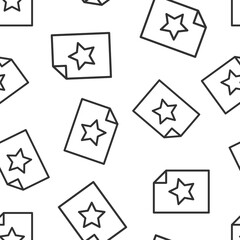 Document with star icon in flat style. Wish list vector illustration on white isolated background. Favorite purchase seamless pattern business concept.