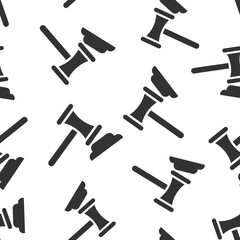 Auction hammer icon in flat style. Court sign vector illustration on white isolated background. Tribunal seamless pattern business concept.
