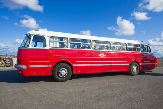 ST. PETERSBURG, RUSSIA - SEPTEMBER 14, 2019: Hungarian bus "Ikarus 55.14 Lux" side view. The annual festival of retro transport "Fortune-2019". Kronstad