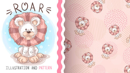 Cute roar lion - seamless pattern