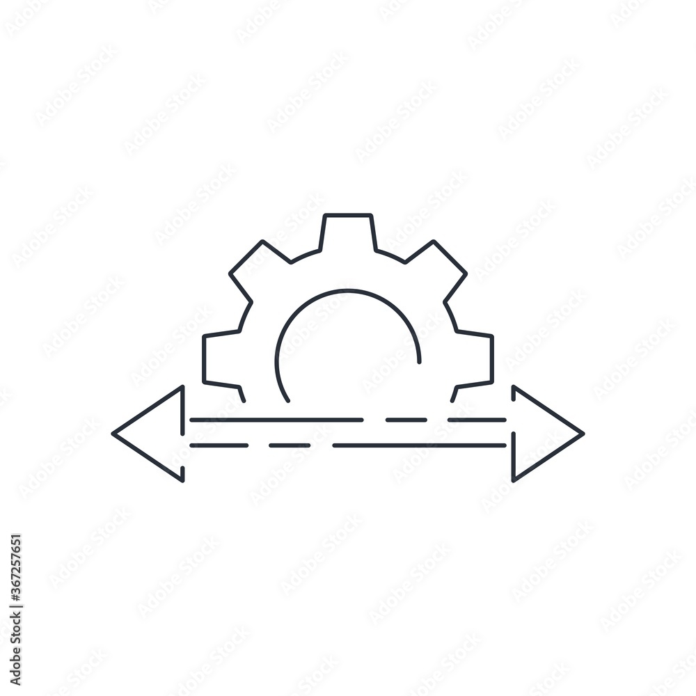 Poster arrows exchange and gear. exchange process. vector linear icon isolated on white background.