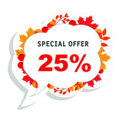 Autumn sale background with 25% discount.   Discount offer price tag. Special autumn sale with autumn leaves. Set of sale banners. Isolated Background. Banner, flyer, invitation, poster, brochure
