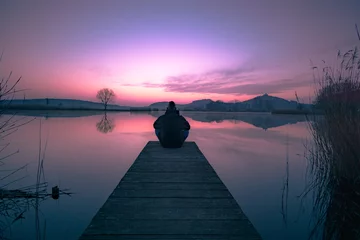 Fototapete Rund sunset on the lake © fideL.Pix