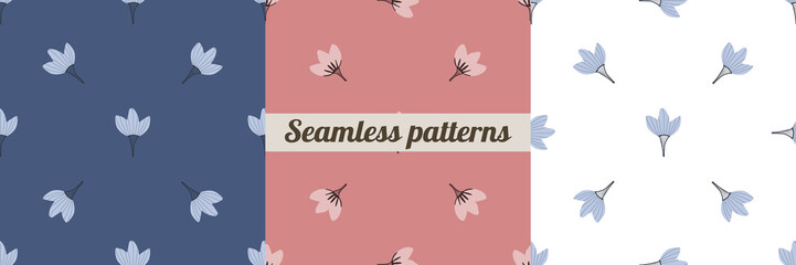 Collection of seamless patterns in the style of minimalism. Three vector patterns for decorative texture design. Abstract illustration.