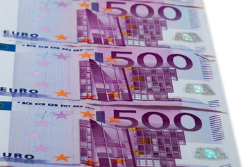 three denominations five hundred euros on a white background