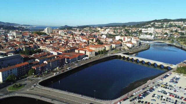 Pontevedra, beautiful city of Galicia. Aerial Drone Video