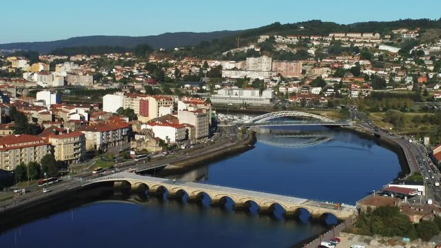 Pontevedra, beautiful city of Galicia. Aerial Drone Video