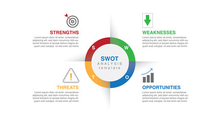 SWOT diagram for business, modern style with Strengths, Weakness, Opportunities, and Threats. presentation vector infographic.