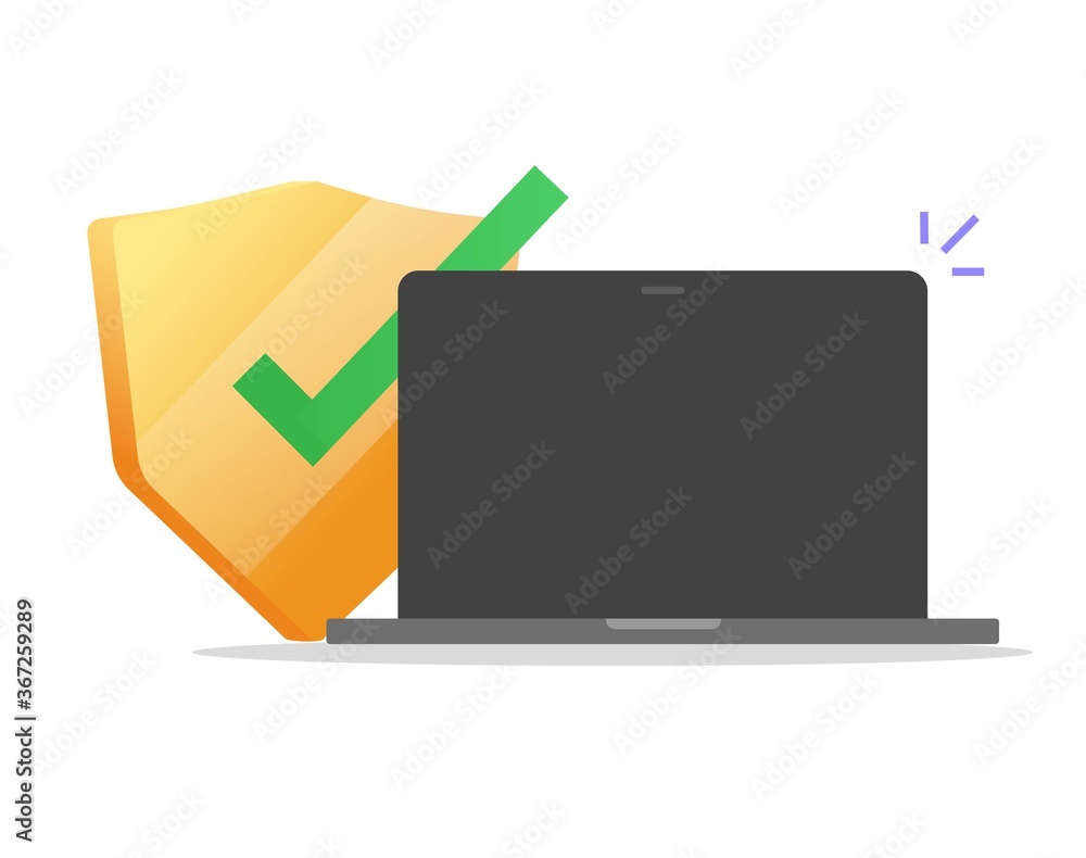 Poster online security computer protection shield on laptop blank empty screen or pc protected with safety 