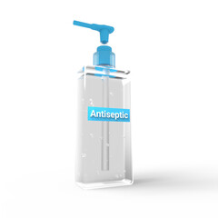 Hand sanitizer in plastic bottle on white background. Square. 3d rendering