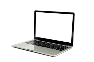 mock up Computer laptop screen with blank white screen isolated on white background, with clipping path